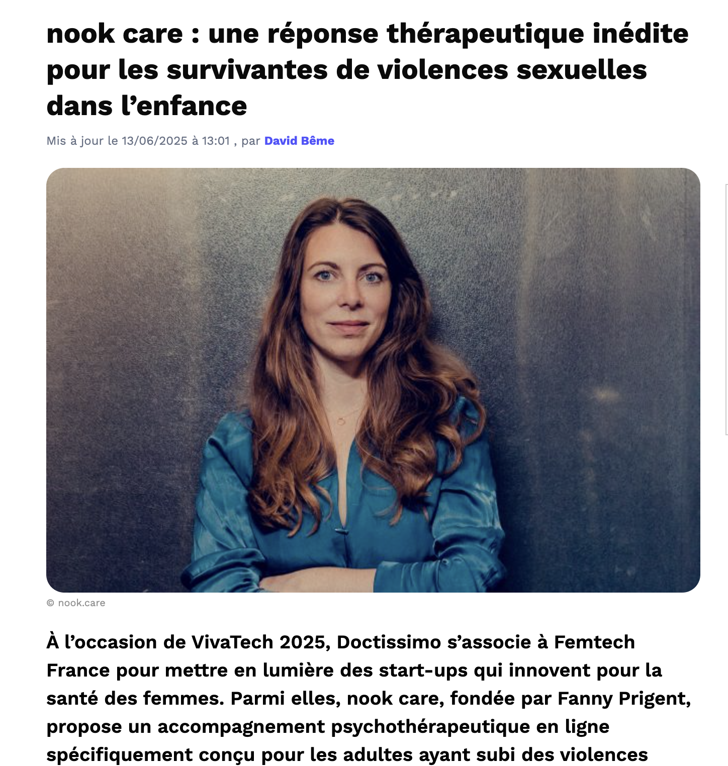 « nook care : une réponse thérapeutique inédite pour les survivantes de violences sexuelles dans l'enfance »