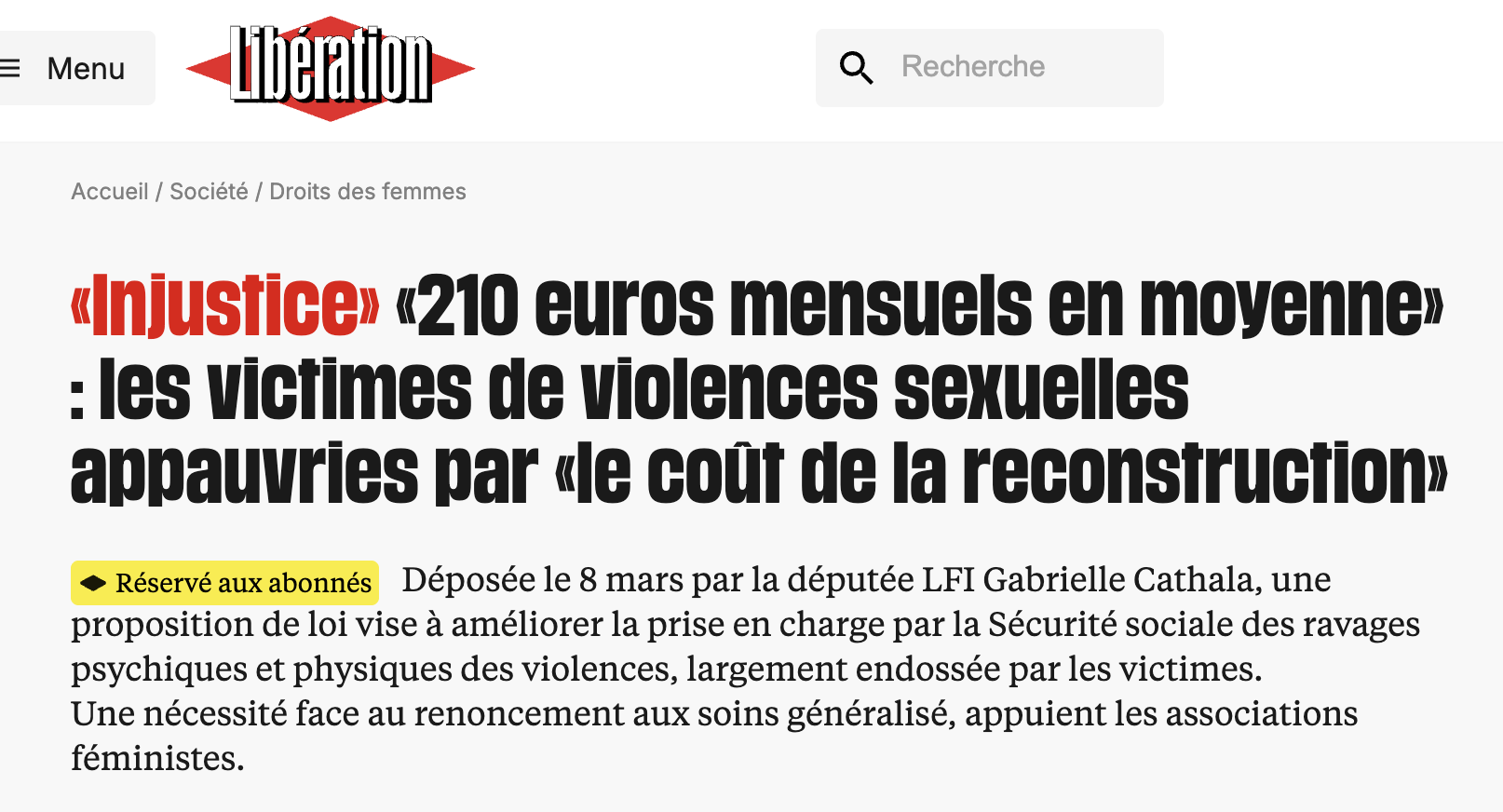 210 euros mensuels en moyenne : les victimes de violences sexuelles appauvries par le coût de la reconstruction