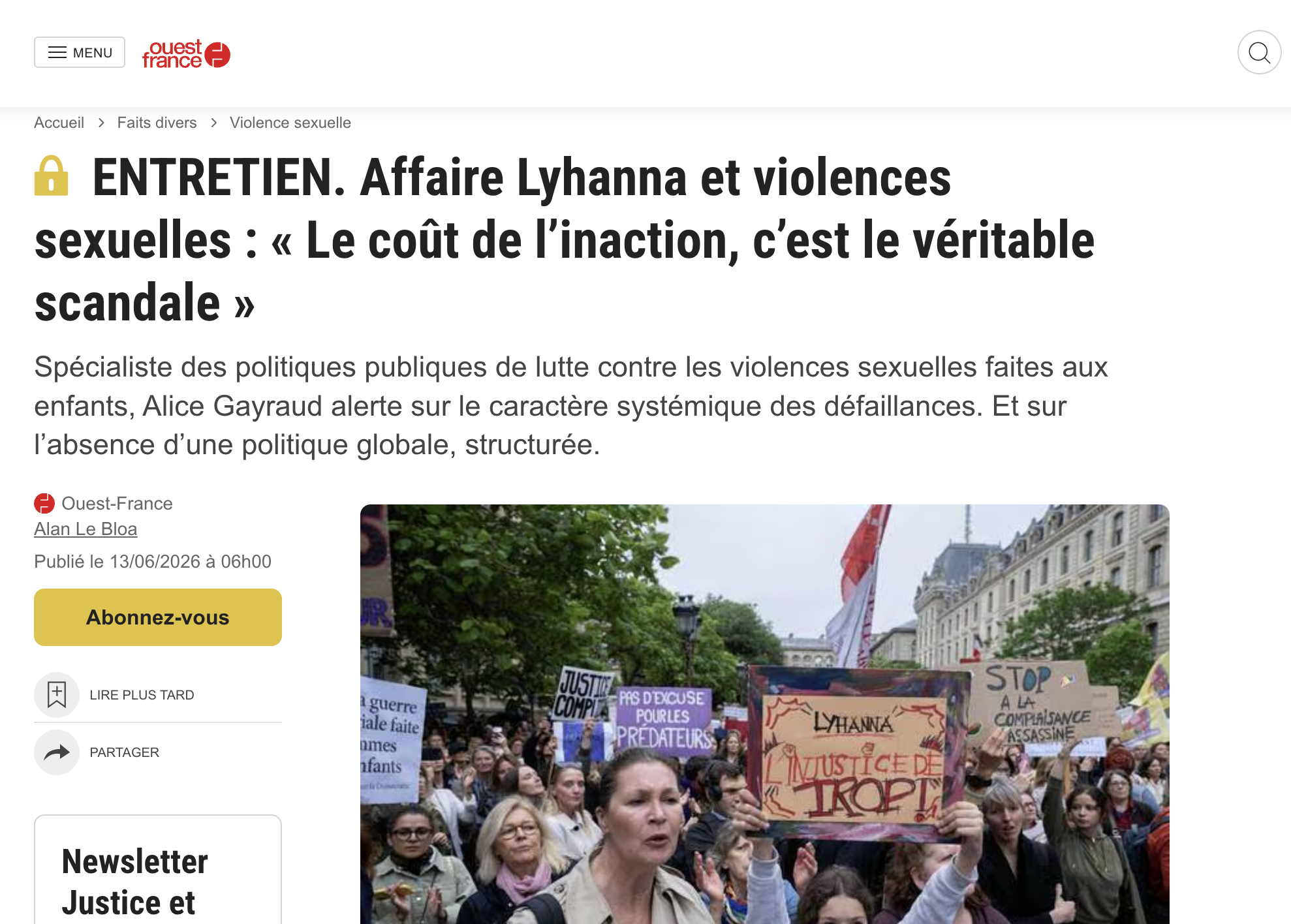 « ENTRETIEN. Affaire Lyhanna et violences sexuelles : "Le coût de l'inaction, c'est le véritable scandale" »